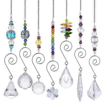 7 pieces crystal rainbow suncatcher glass beads chain hanging Fengshui pendant for window, gardenус