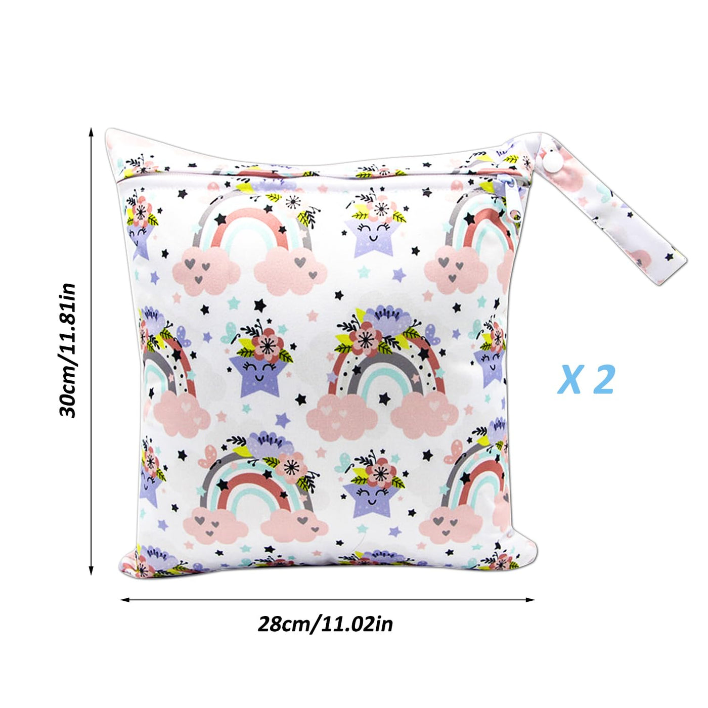 Lot de 2 sacs à couches, sacs à linge humide, sacs à linge sale, sacs à linge humide imperméables, sacs à couches pour bébés, natation, camping, voyage, gymnastique, entraînement, plage, arc-en-ciel, pochette supplémentaire