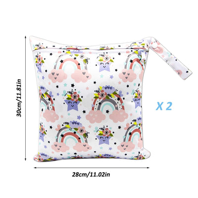 Lot de 2 sacs à couches, sacs à linge humide, sacs à linge sale, sacs à linge humide imperméables, sacs à couches pour bébés, natation, camping, voyage, gymnastique, entraînement, plage, arc-en-ciel, pochette supplémentaire