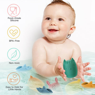 Jouets de bain, jouets de bain en silicone 7 pièces, jouets d'eau pour bébé sans BPA