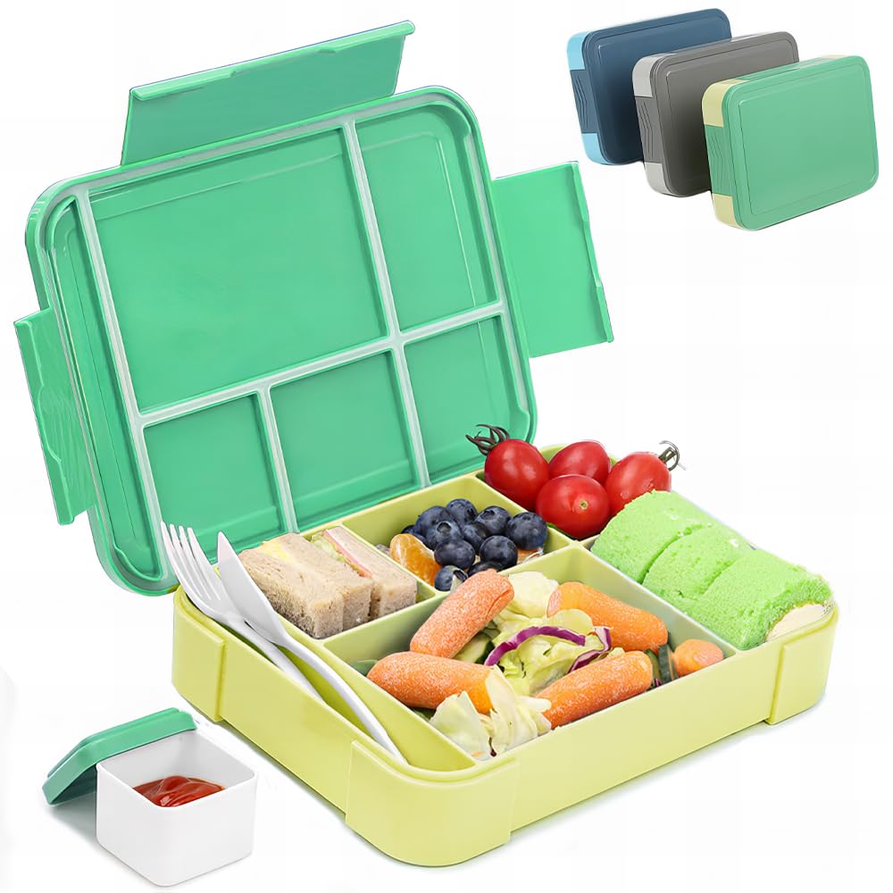 Kids lunch box with compartments ,lunch box kids bento box leakproof with 6 compartments cutlery set,snack box breakfast box