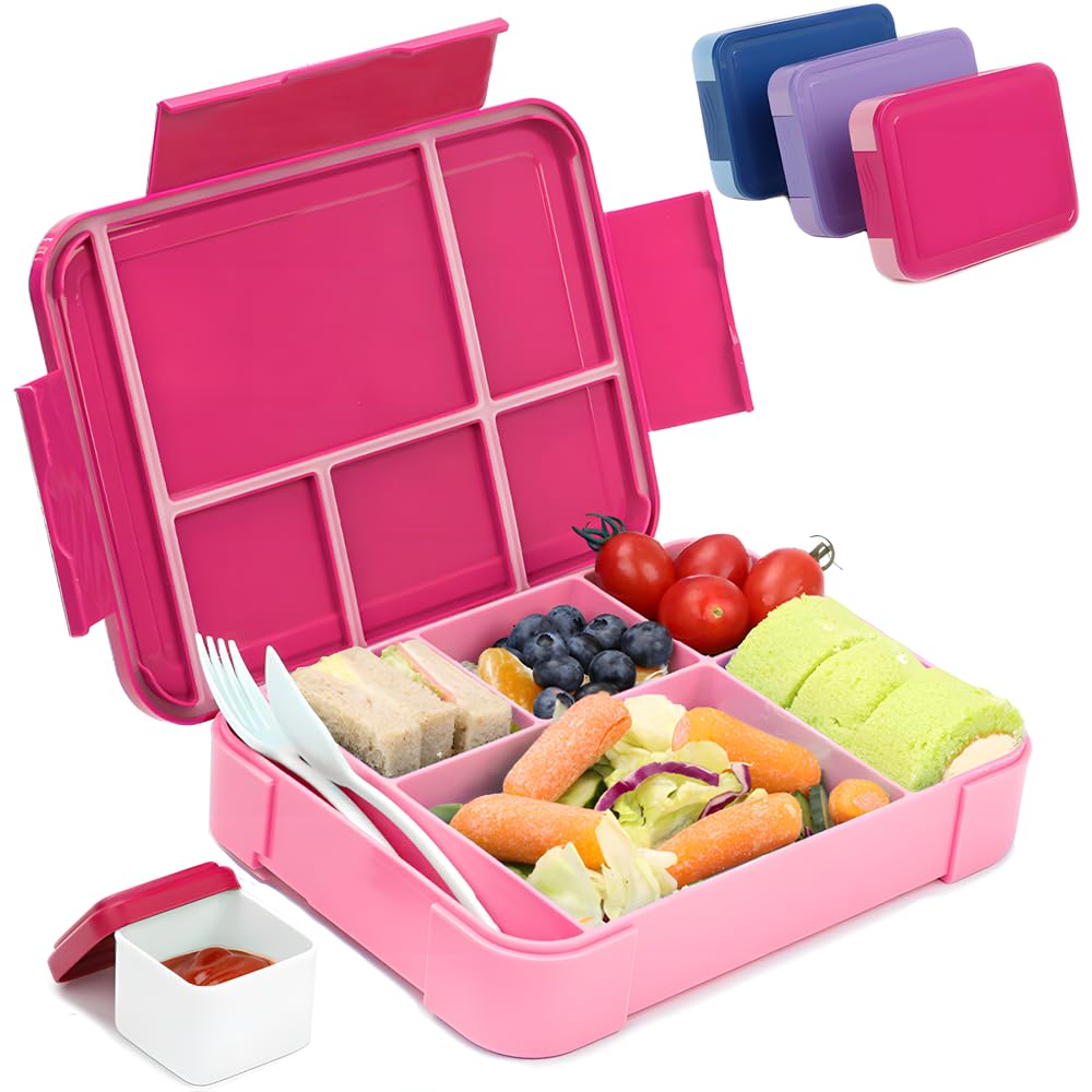 Kids lunch box with compartments ,lunch box kids bento box leakproof with 6 compartments cutlery set,snack box breakfast box