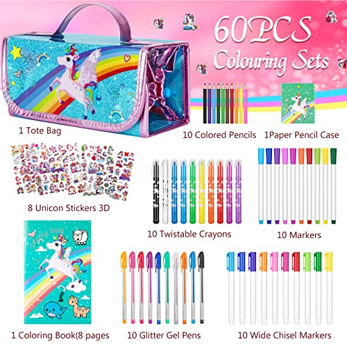 Set de peinture pour enfants, trousse de peinture, trousse de crayons, set d'écriture pour filles comprenant des stylos à paillettes, des feutres, des crayons de couleur, des crayons de couleur et des stylos gel.