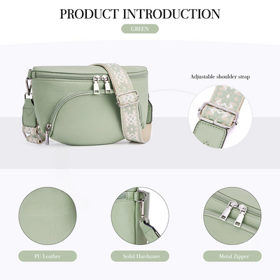 Sacs à bandoulière, sac à bandoulière en cuir végétal, sac à bandoulière pour dames, pochette de poitrine avec fente pour cartes, blocage RFID, avec large bandoulière détachable et réglable