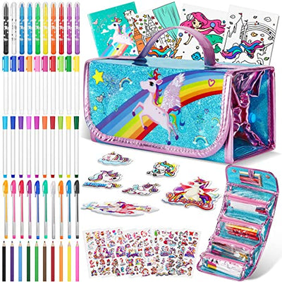 Set de peinture pour enfants, trousse de peinture, trousse de crayons, set d'écriture pour filles comprenant des stylos à paillettes, des feutres, des crayons de couleur, des crayons de couleur et des stylos gel.