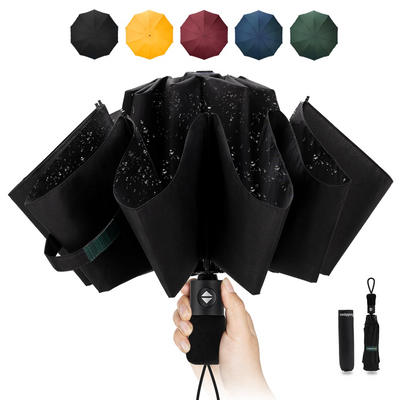 Compact Travel Umbrella Large Stormproof - Inverted folding umbrella, automatic pocket umbrella for rain