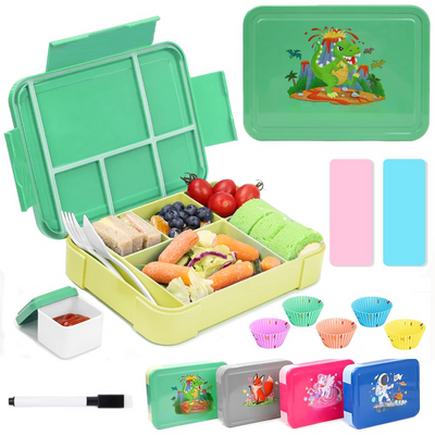 Kids lunch box with compartments 12 PCS,Lunch box kids bento box leak-proof with 6 compartments cutlery set