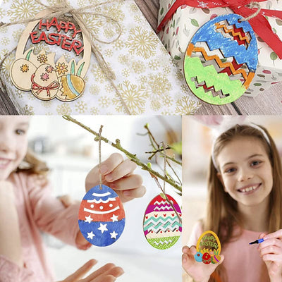 Ostereierdekoration mit Schnur DIY Bastelarbeiten zum Bemalen Holzanhänger für Kinder Ostereier Osterhase