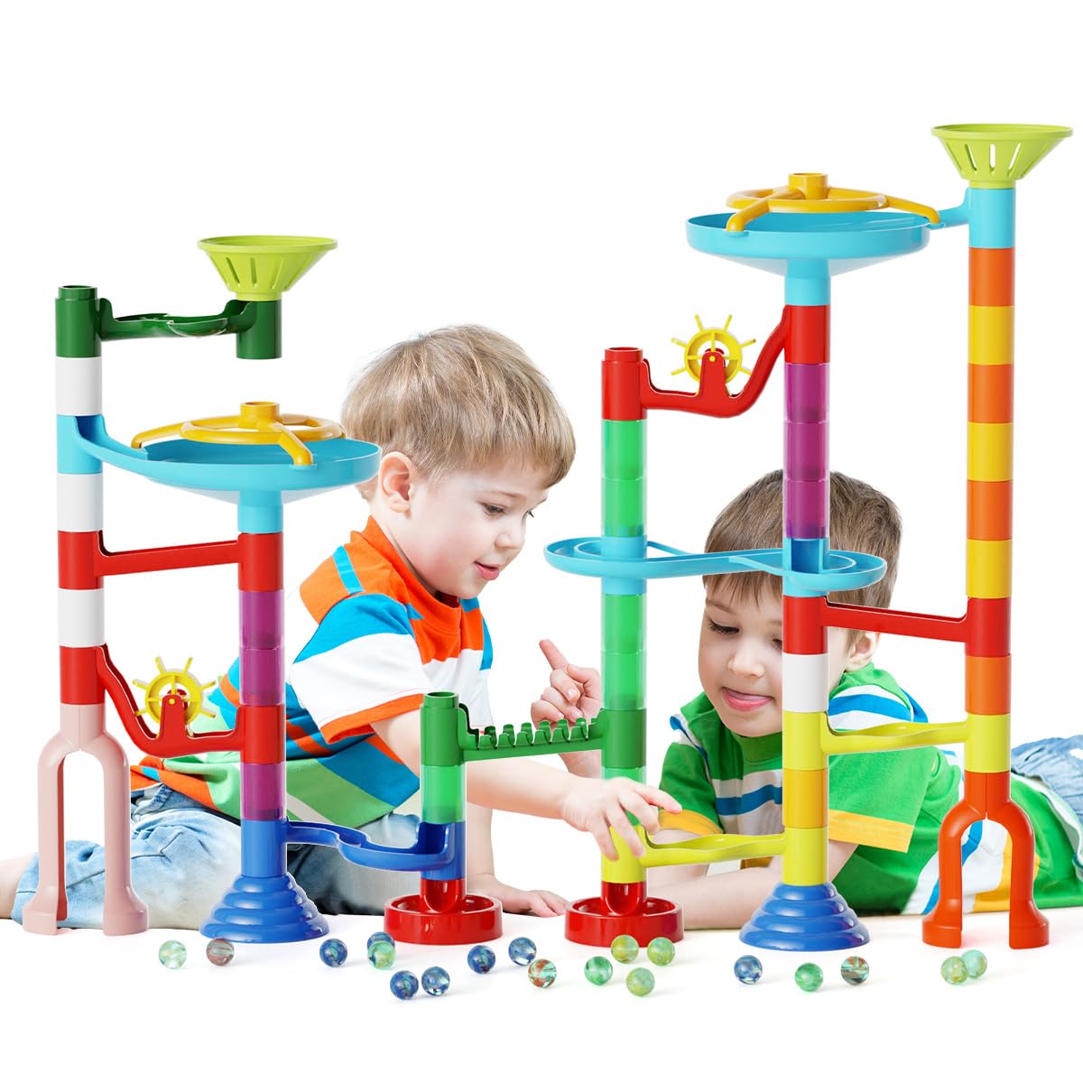 Jeu de billes pour enfants - Jeu de billes multicolores 110PCS avec des éléments de piste et des billes en verre.