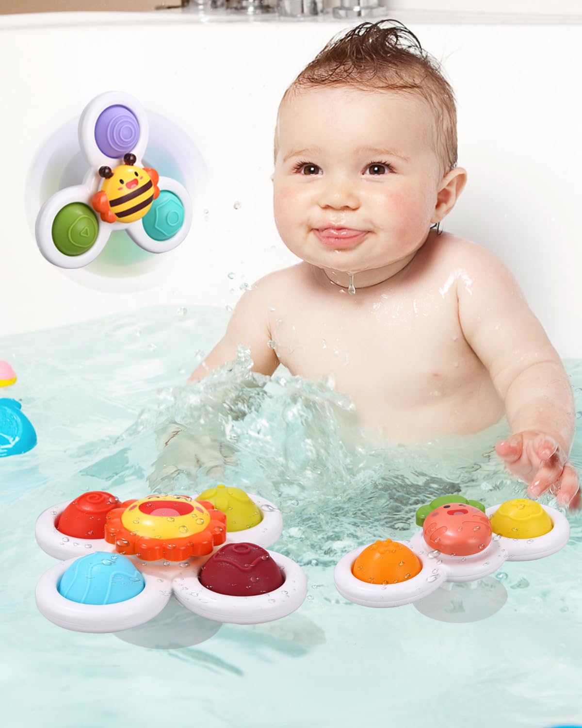 3 Stück Saugnapf Spielzeug, Cartoon Wasser Spielzeug Saugnapf Spielzeug Baby sensorisches Spielzeug für Saugnapf Baby Spielzeug