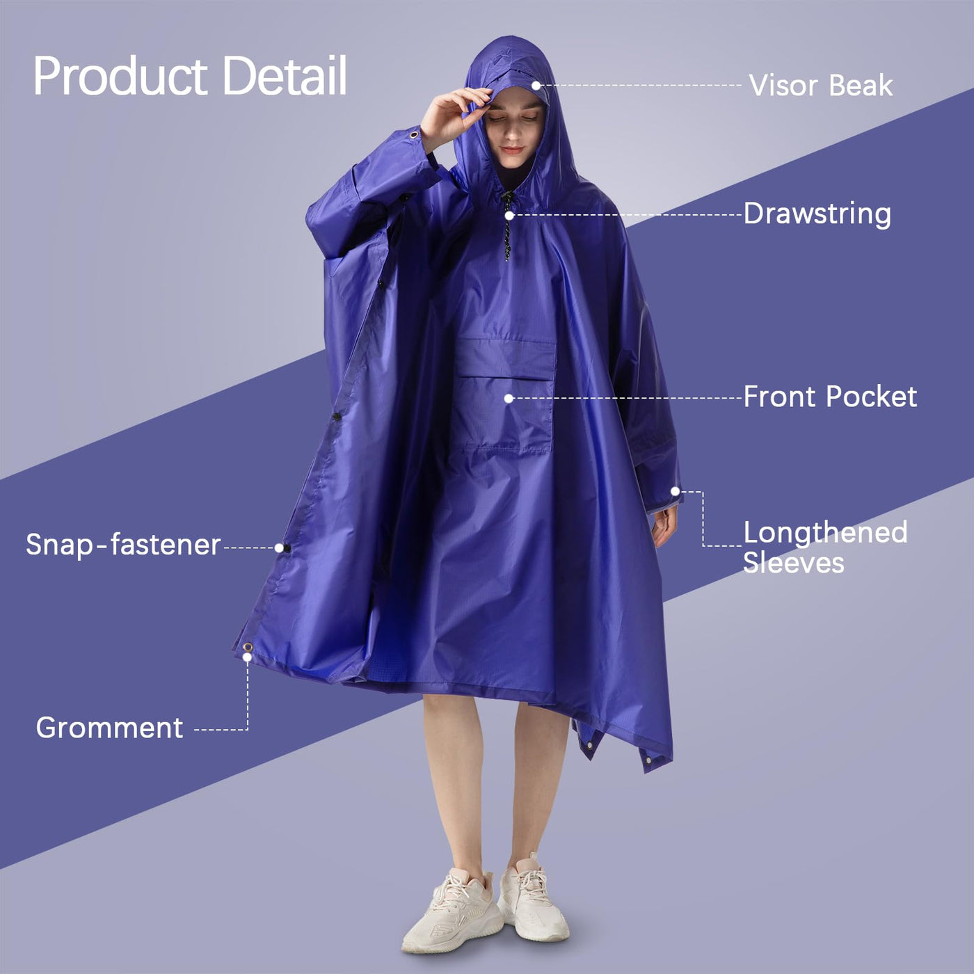 Rain cape Raincoat Rain jacket Waterproof Hiking Cycling Outdoor 3in1 Multipurpose