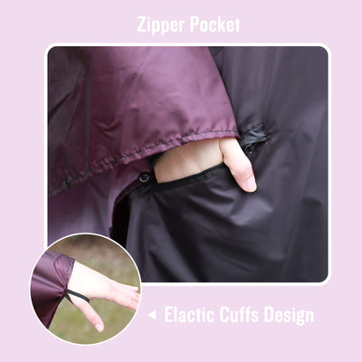 Rain cape with hood zipper, reusable raincoat, rain poncho bike hiking