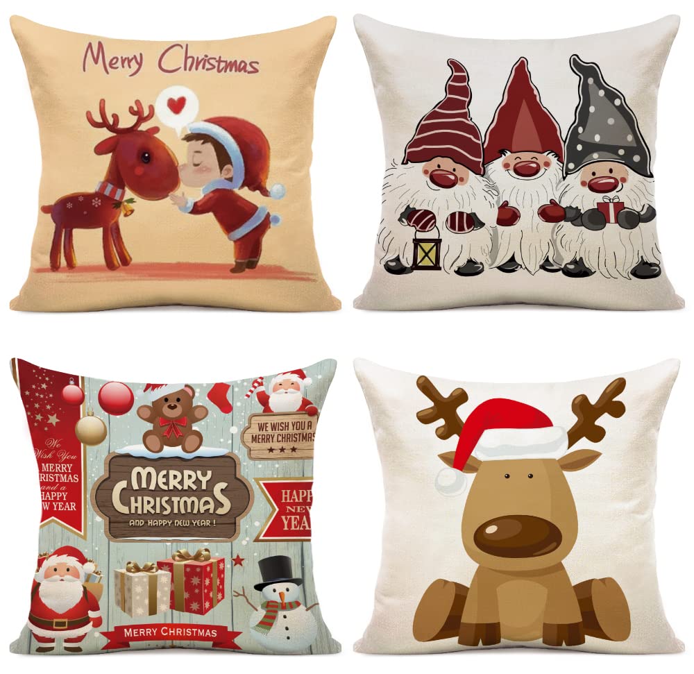 Housse de coussin set de 4 housses de coussin housse de coussin de Noël housse de coussin décorative housse de coussin en lin pour décoration canapé de Noël