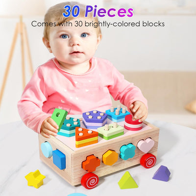 Wooden shape sorter toy for toddlers, educational stacking toy for children