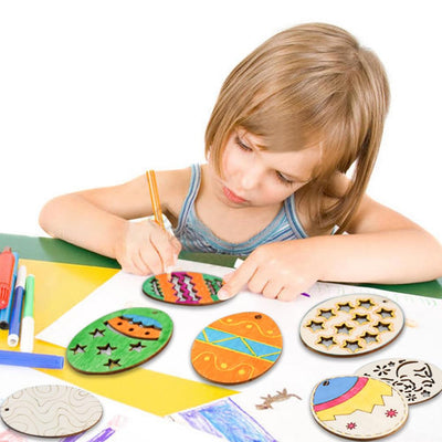 Ostereierdekoration mit Schnur DIY Bastelarbeiten zum Bemalen Holzanhänger für Kinder Ostereier Osterhase