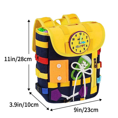 Backpack for toddlers with buckles zippers, -sensory toys, learning activity through play, can be stored and carried on the back, travel toy backpack