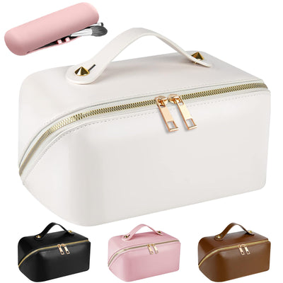 Sac à cosmétiques de voyage, sac de maquillage de grande capacité, sac de maquillage portable en cuir PU, sac de toilette, organisateur