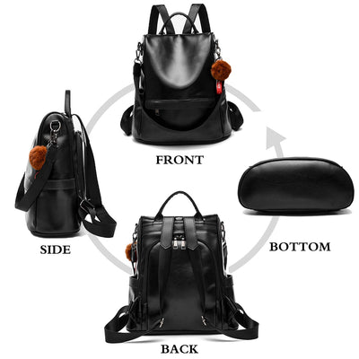 Soft PU Leather Backpack Handbag Shoulder Bag Multifunction Anti Theft Bag Waterproof Backpack