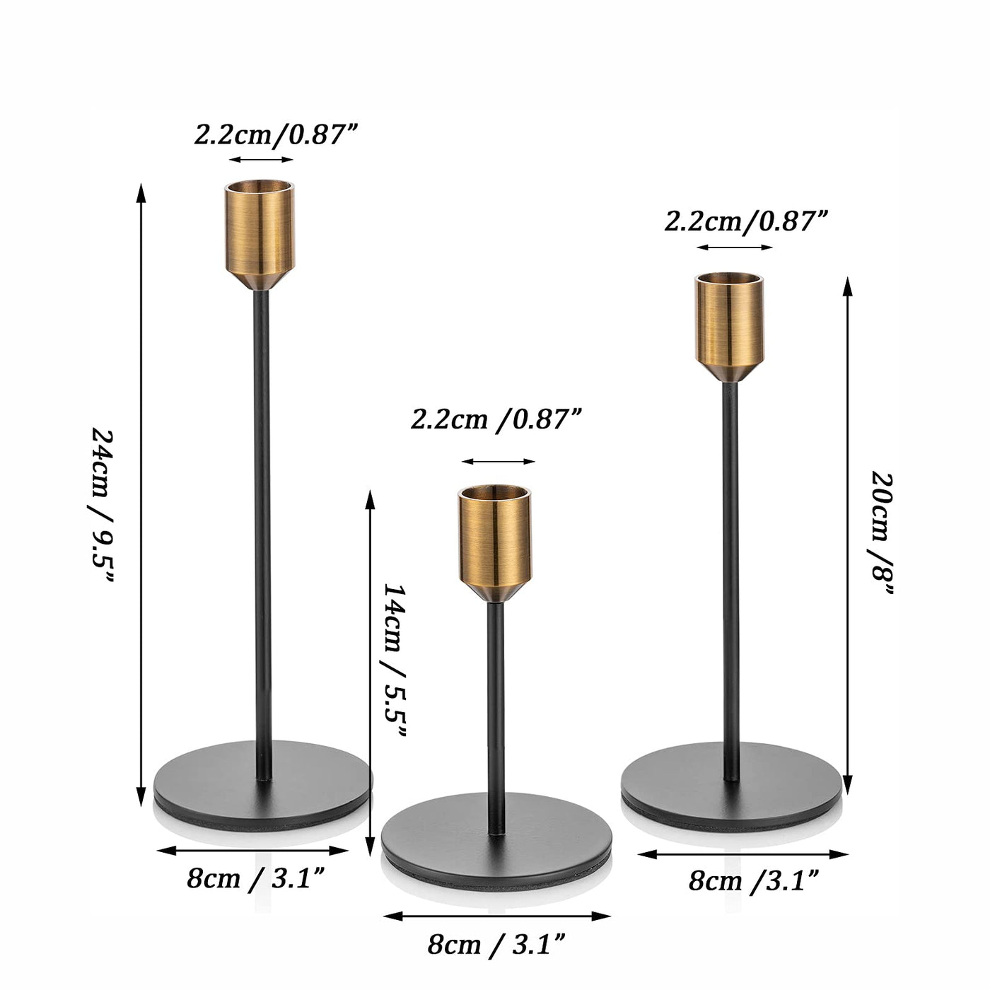 Candle holder set of 3 tall candle holders of different sizes for pillar candles Metal Vintage Modern Deco table decoration