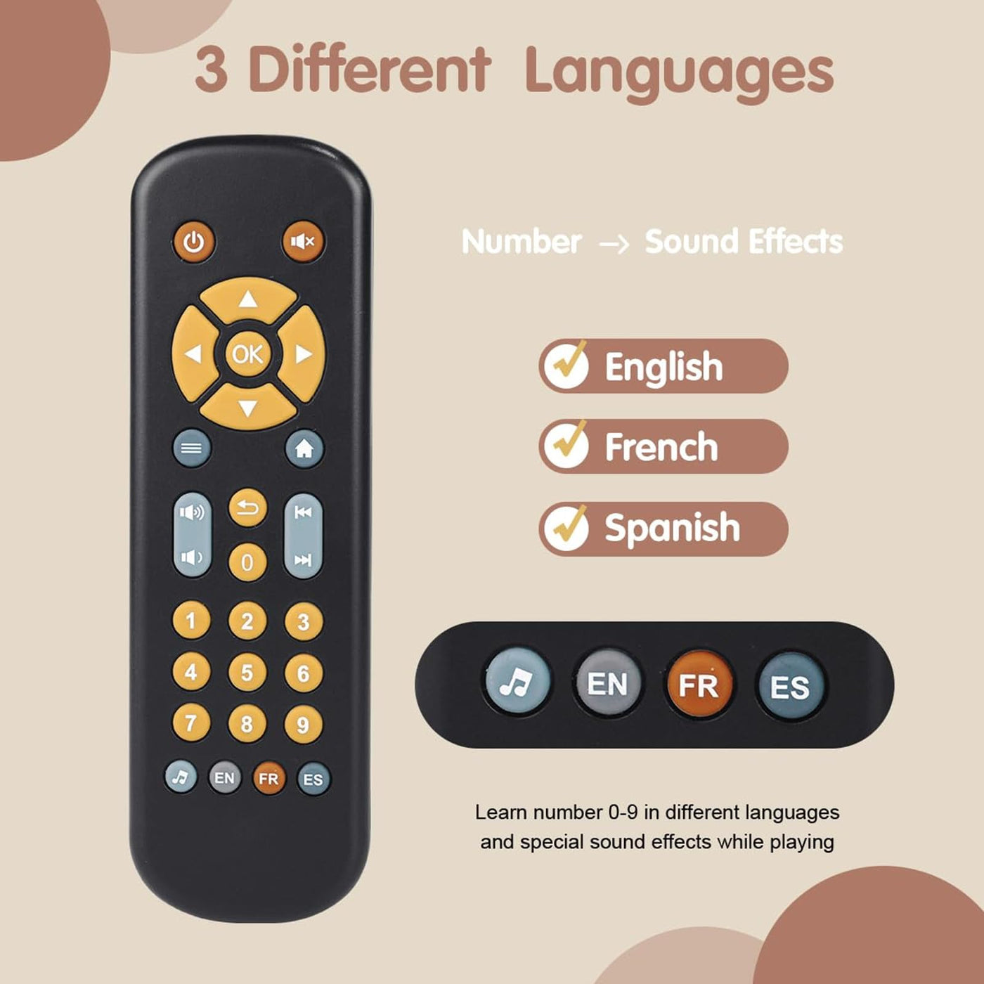 Jouet télécommandé pour bébé, jouets musicaux pour bébés avec anglais/français/espagnol, jouet éducatif avec chansons et sons