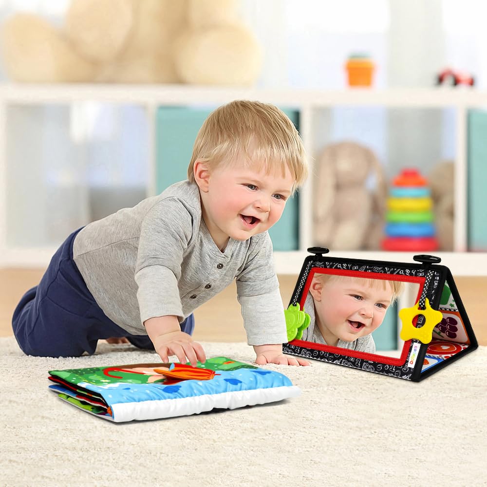 Kinderspiegelspielzeug mit kontrastierendem Muster, Baby-Lernspielzeug mit Stoffbuch