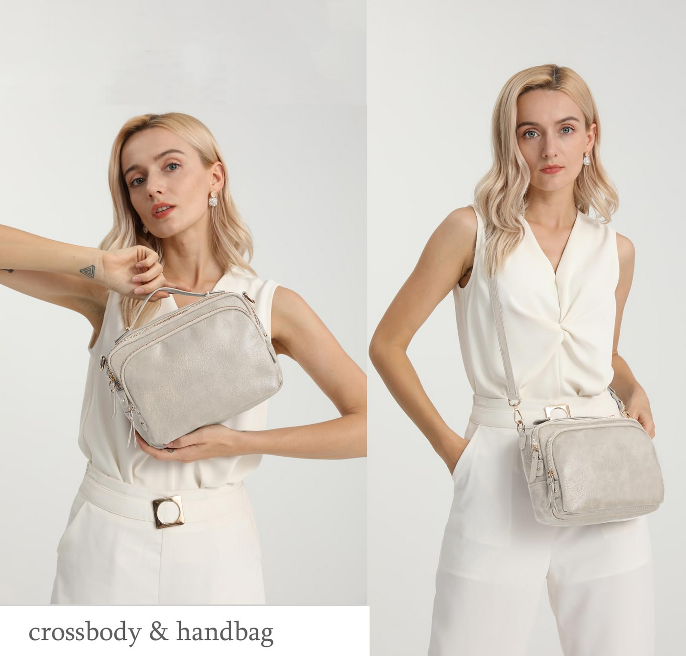 Umhängetasche mit Reißverschluss, Crossbody Bag, Lederhandtasche klein