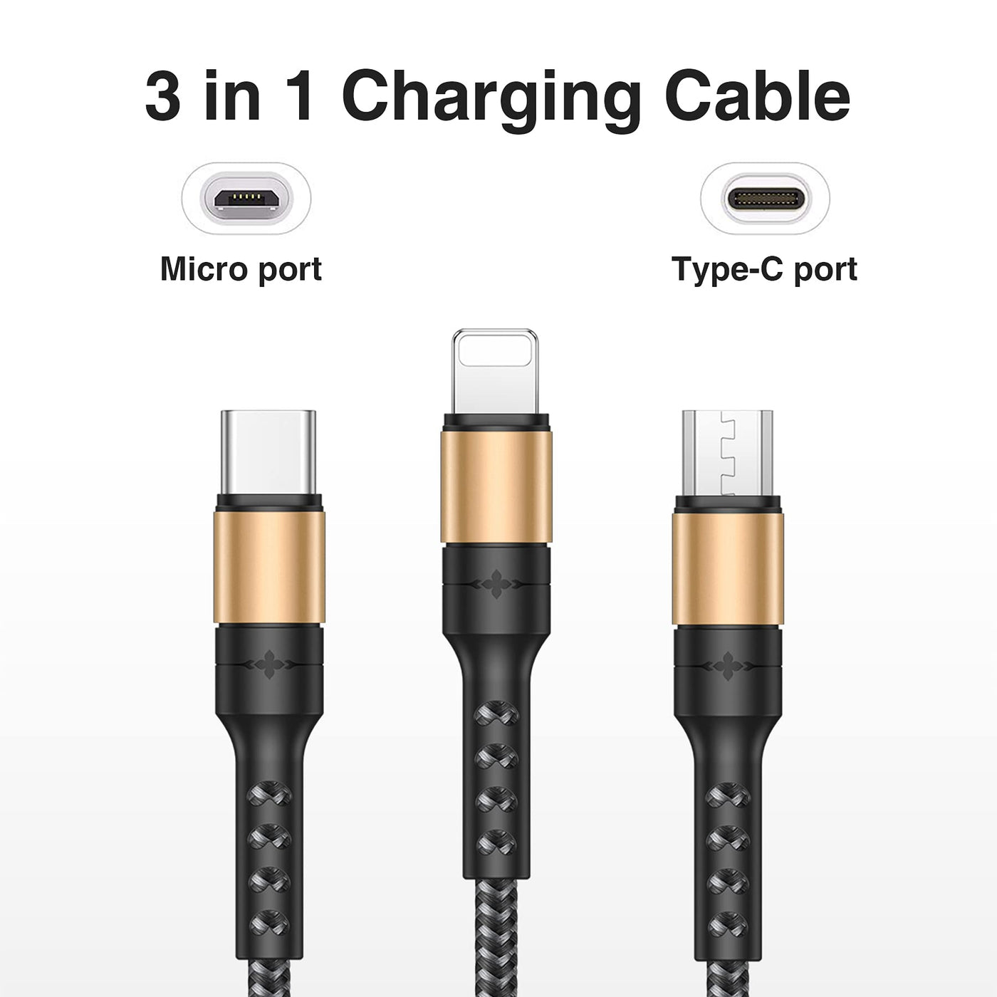 Multi USB Cable, Universal Charging Cable Nylon Quick 3 in 1
