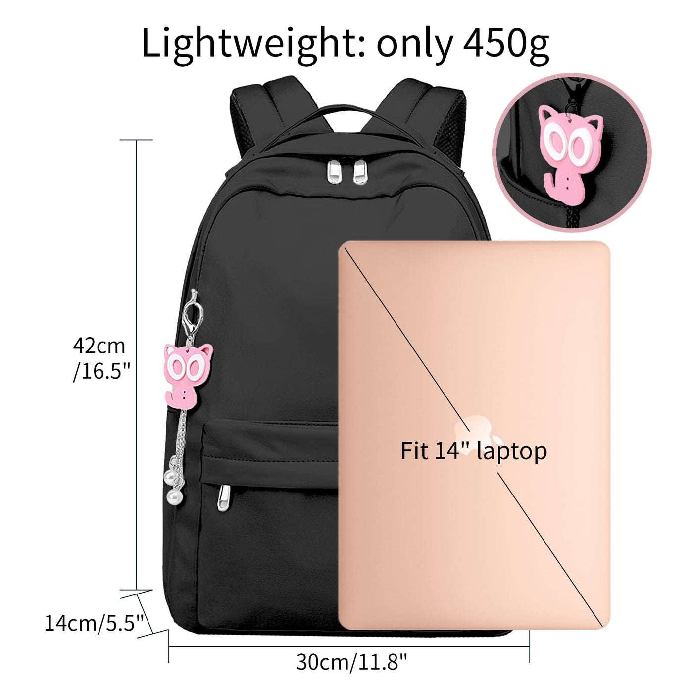 Kids School Backpack, Cute School Bags with Pretty Pendant