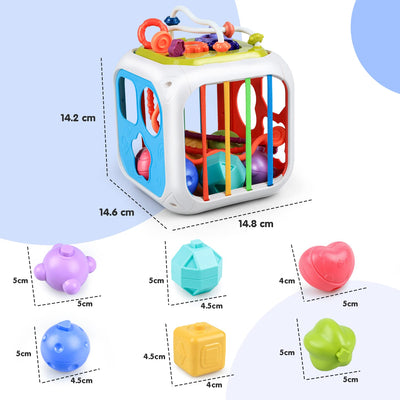 Baby sensory toy with colorful cube, shape sorting stacking toy motor skills learning gift
