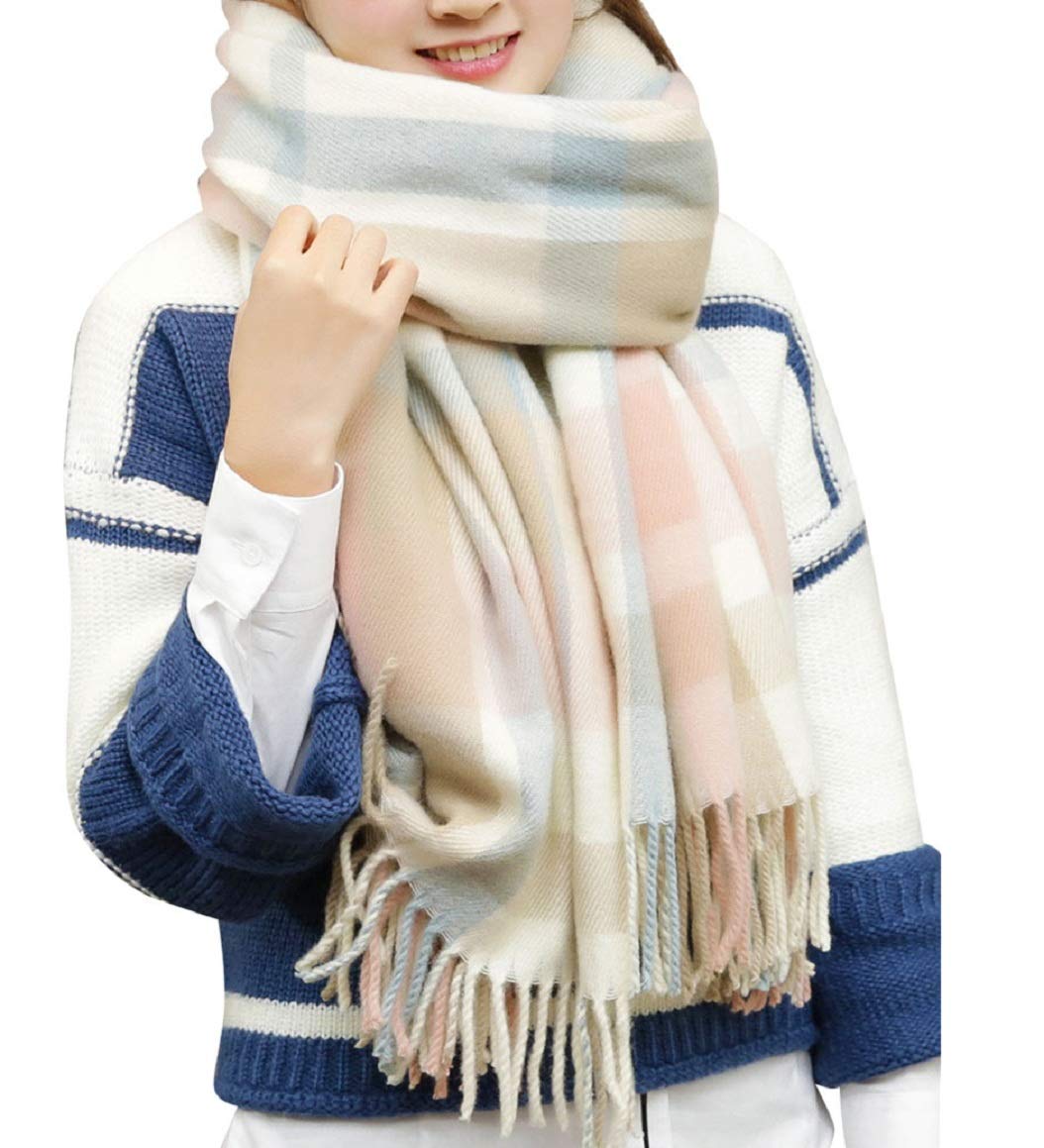 Plaid triangle scarf winter, pashmina scarf soft tassel wrap scarf