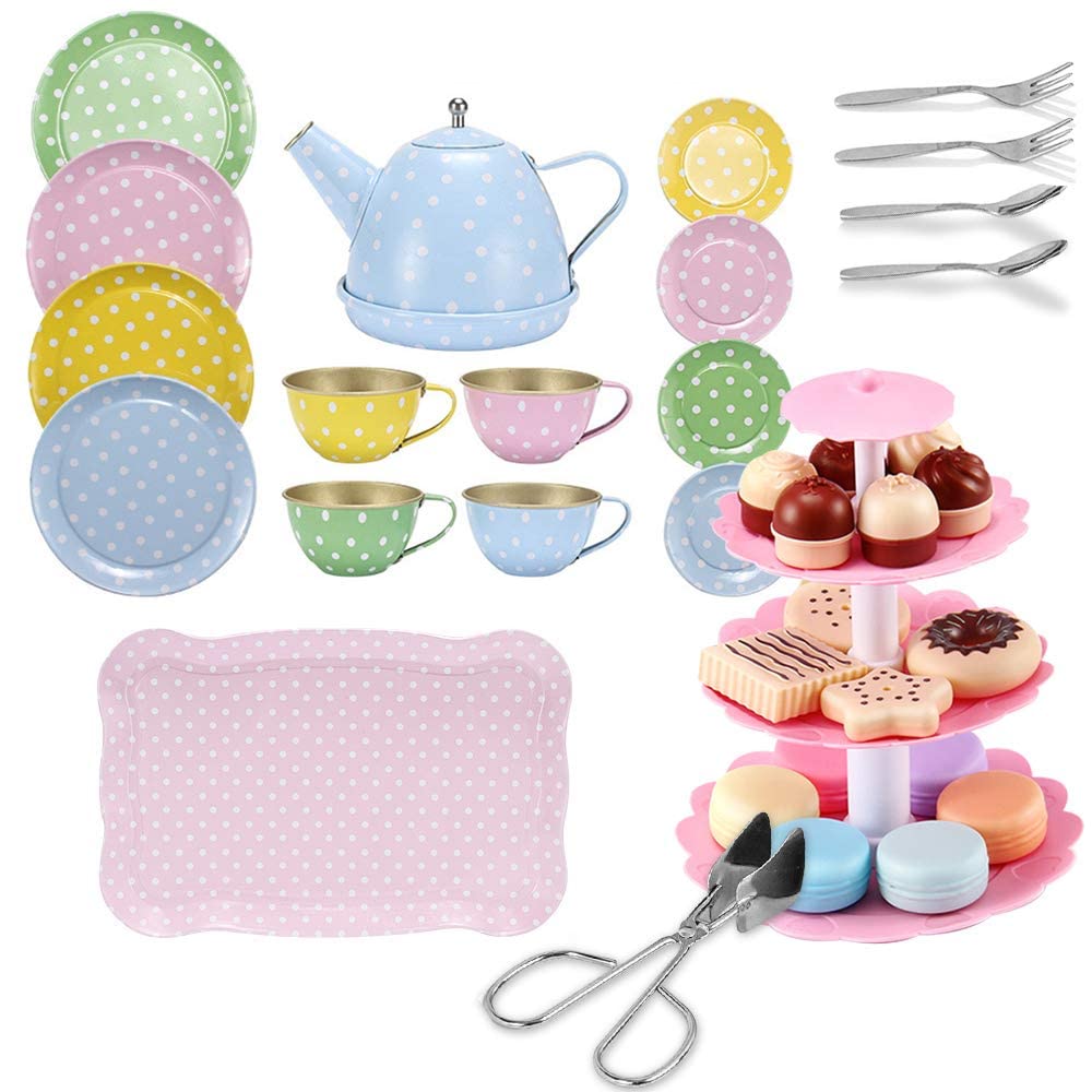 Metal tea set children's tea set with dessert toy tea party