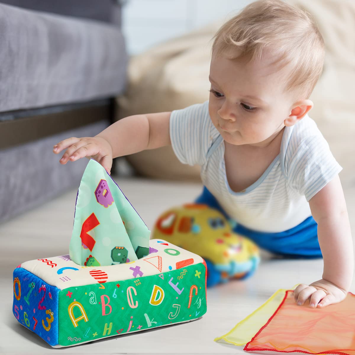 Tissue box toys ,Contrast baby toys