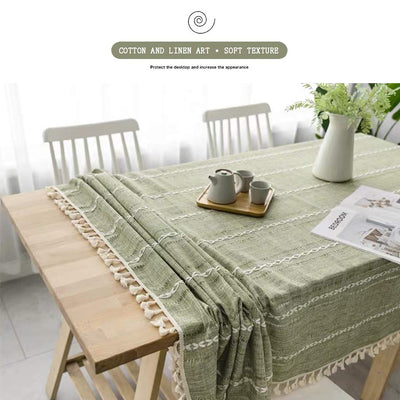 Nappe Rectangulaire en Coton Linable Lavable Antifouling Design Tassel pour Cuisine, Salle à manger, Pique-nique, Extérieur, Jardin