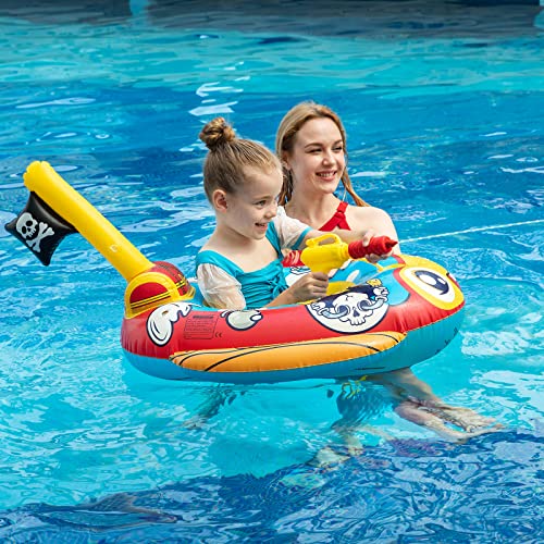 Children's swimming ring with water pistol, inflatable pirate boat