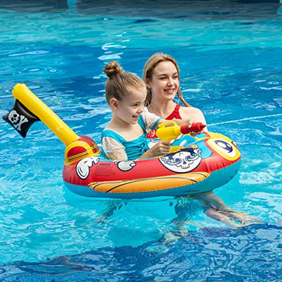 Children's swimming ring with water pistol, inflatable pirate boat