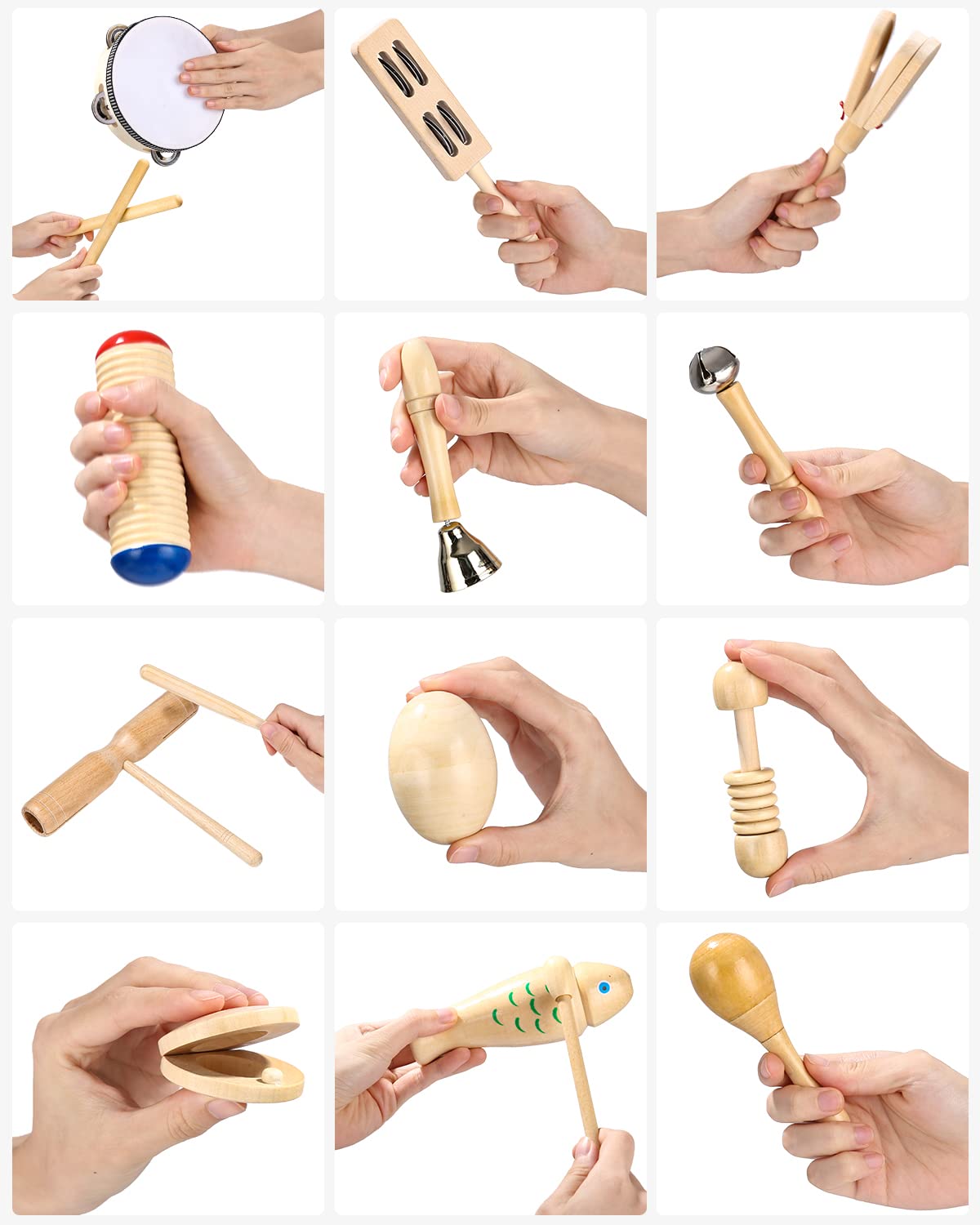 Musikinstrumente für Kinder, 29-teiliges Musikinstrumenten-Set, Kinderspielzeug ab 3 Jahren, Percussion-Spielzeug-Set aus Holz, Trommel-Rassel-Eier