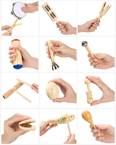 Musikinstrumente für Kinder, 29-teiliges Musikinstrumenten-Set, Kinderspielzeug ab 3 Jahren, Percussion-Spielzeug-Set aus Holz, Trommel-Rassel-Eier