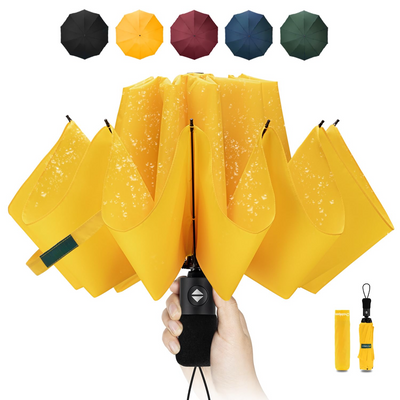 Compact Travel Umbrella Large Stormproof - Inverted folding umbrella, automatic pocket umbrella for rain