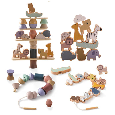 Stringing game, wooden toy for stacking game, motor skills toy for toddlers, building blocks in animal shape