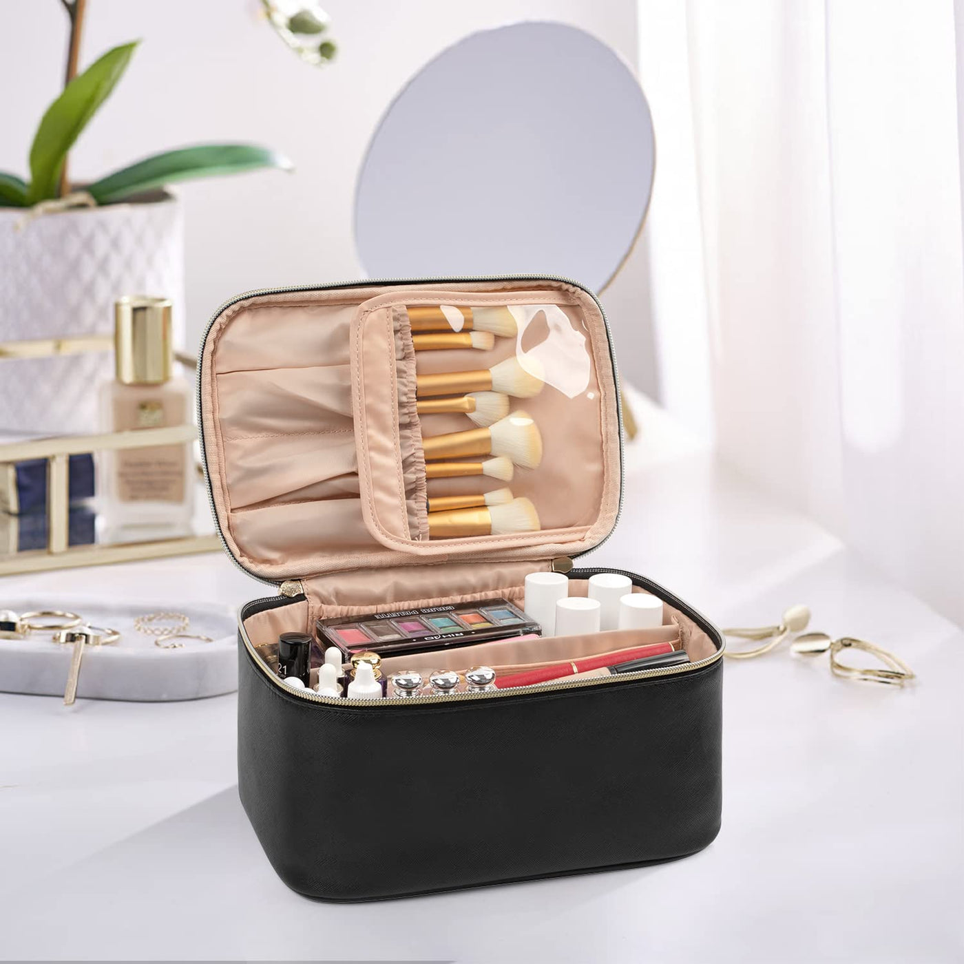 Trousse de maquillage de voyage Trousse de maquillage avec poignée et séparateur