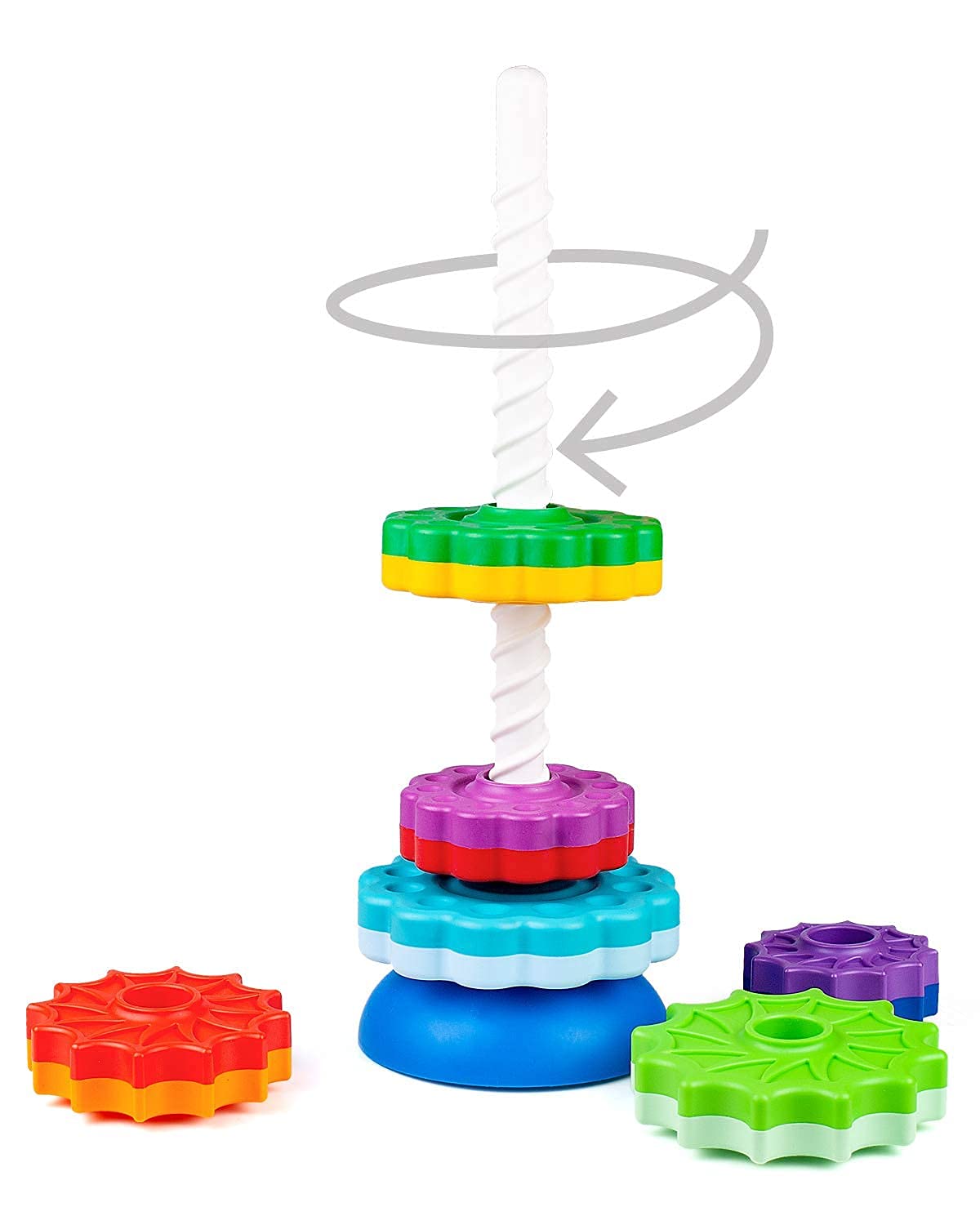 Stapelturm Baby Kinderspielzeug farbige Ringpyramide mit Spiralfaden Zahnradspiel