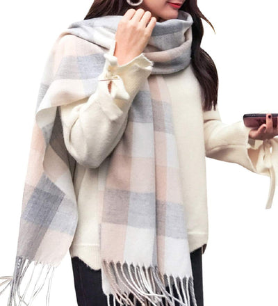 Plaid triangle scarf winter, pashmina scarf soft tassel wrap scarf