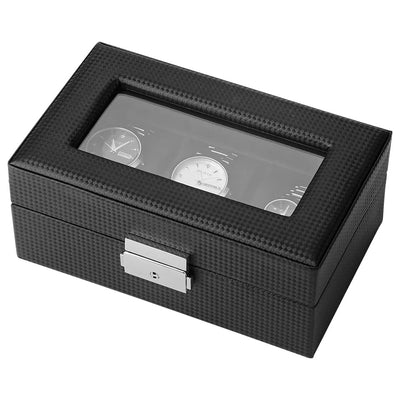 Boîte à montres à 3 compartiments avec couvercle en verre transparent et coussin amovible