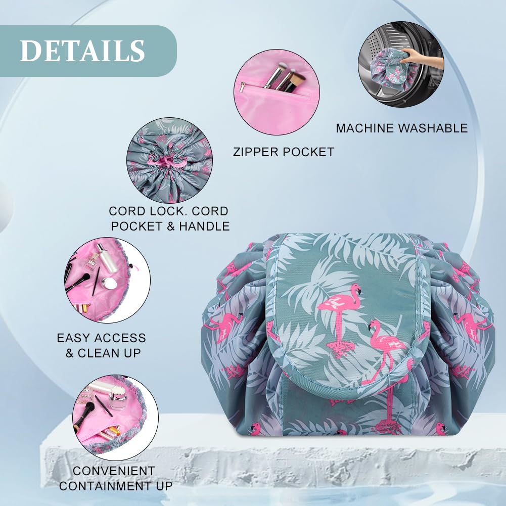 Large Capacity Make Up Bag With Cord, Portable Travel Makeup Bag