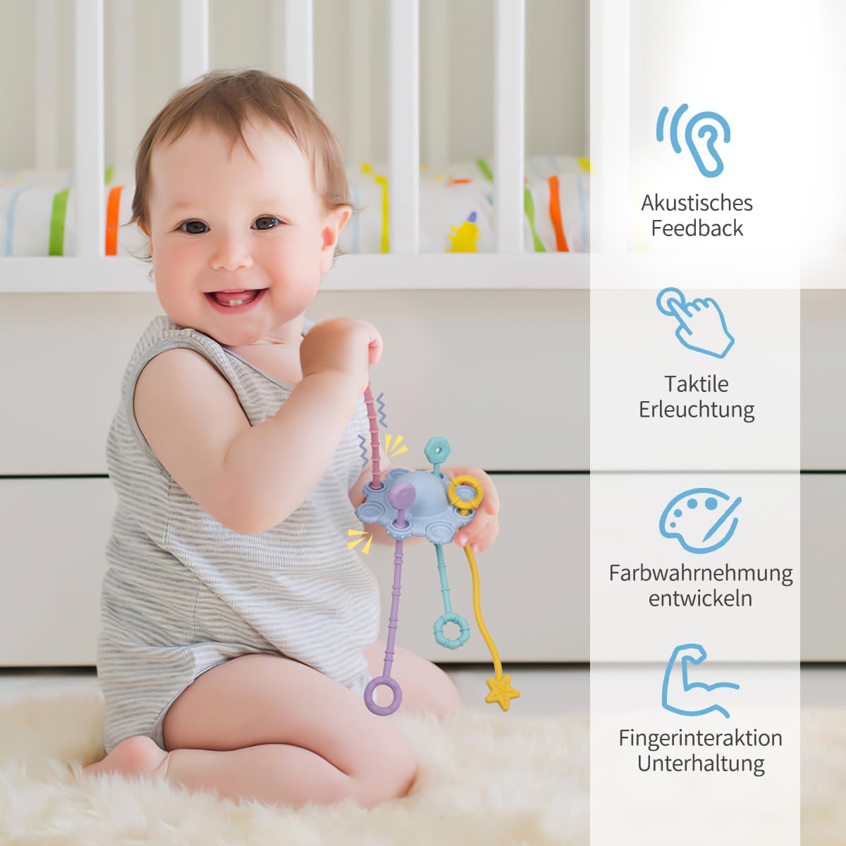 Jouet sensoriel pour les tout-petits, jouet à tirer, jouet de voyage pour les bébés, avec fonction hochet intégrée