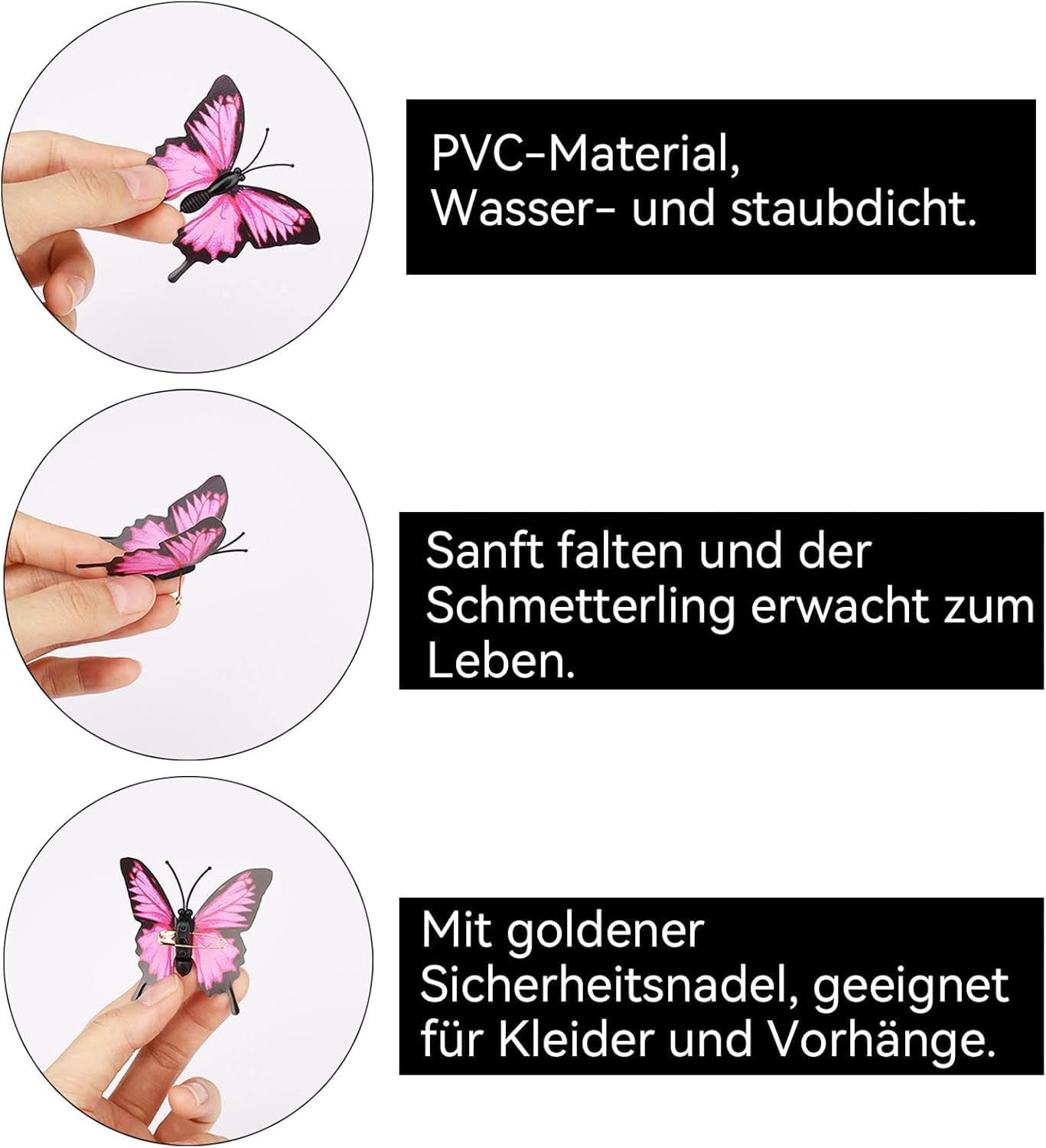 50 pièces de papillons décoratifs avec épingles à nourrice, broche papillon en PVC