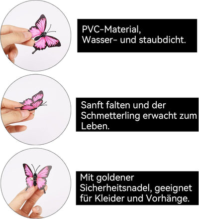 50 pièces de papillons décoratifs avec épingles à nourrice, broche papillon en PVC