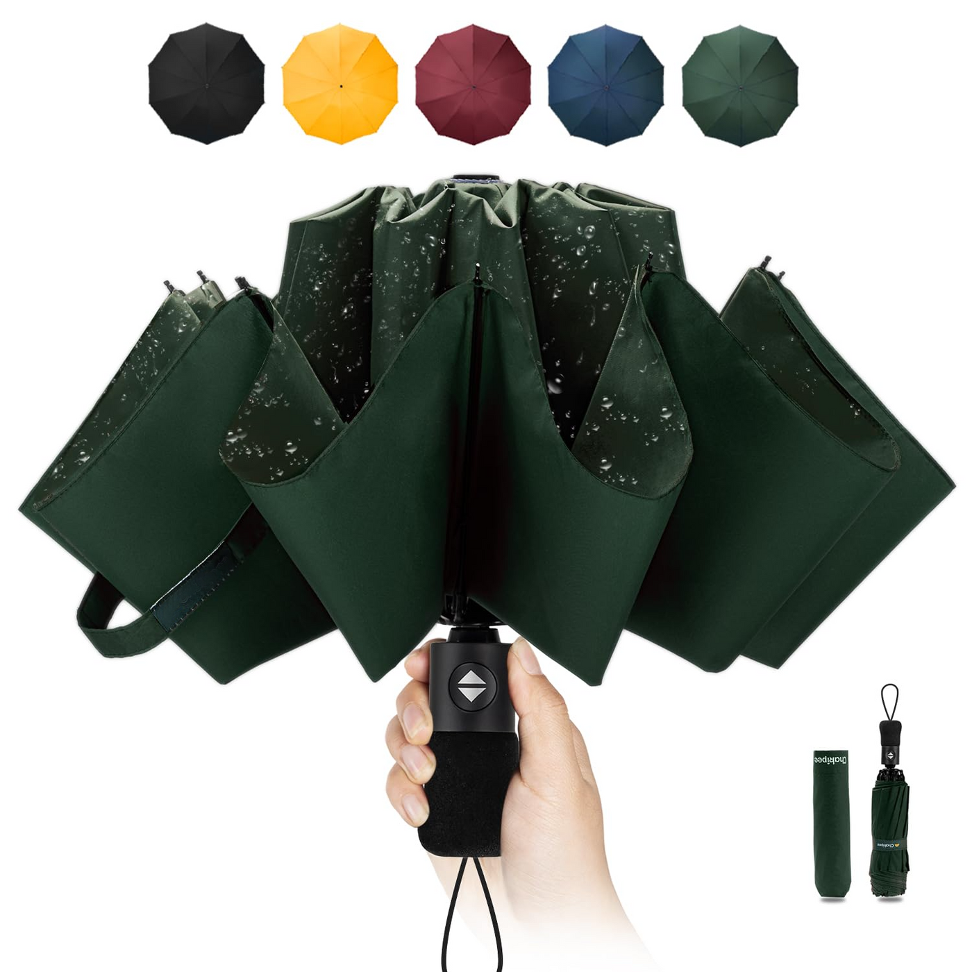 Compact Travel Umbrella Large Stormproof - Inverted folding umbrella, automatic pocket umbrella for rain