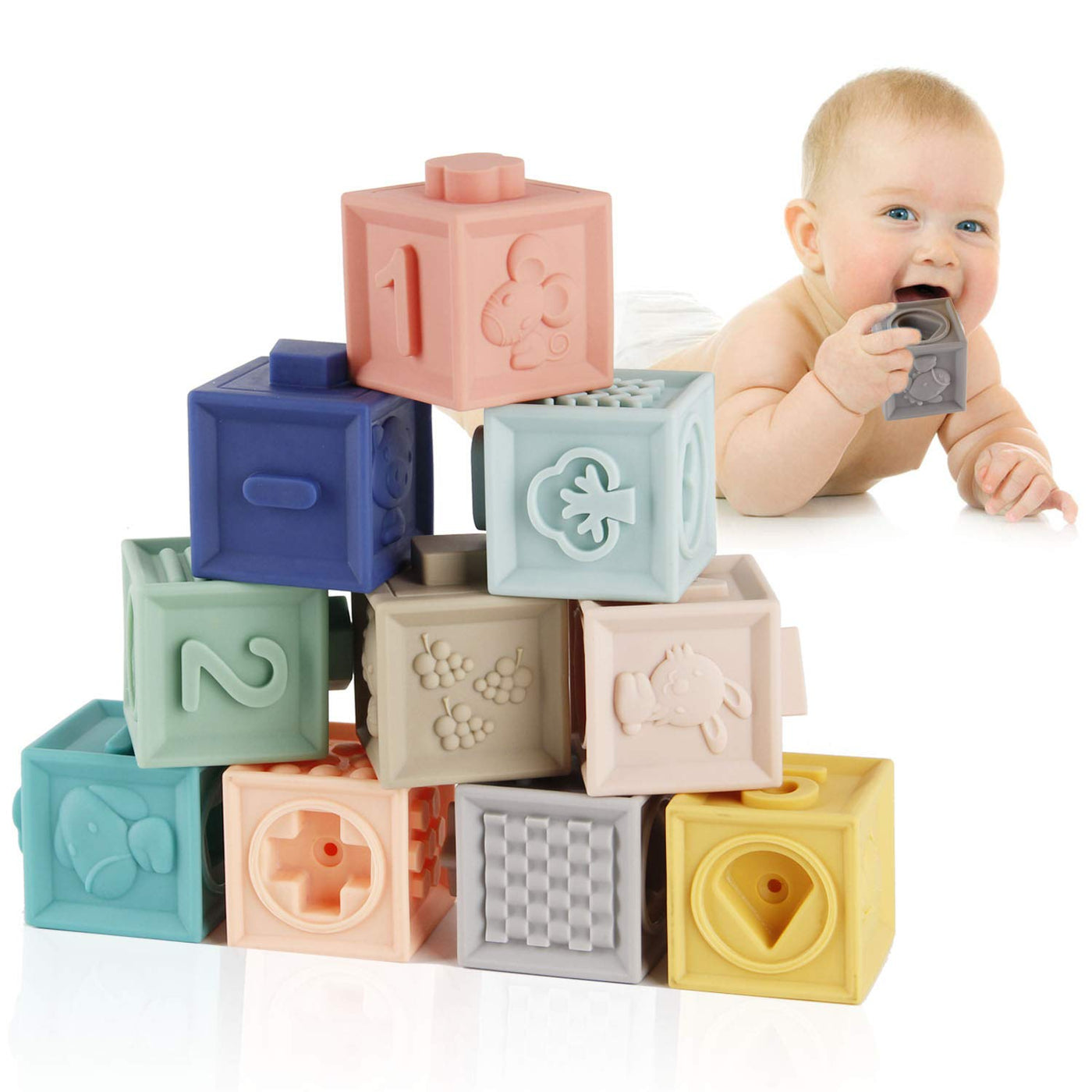Jouet de construction pour bébé, cube à empiler, jouet de motricité pour bébé, anneau de dentition pour bébé