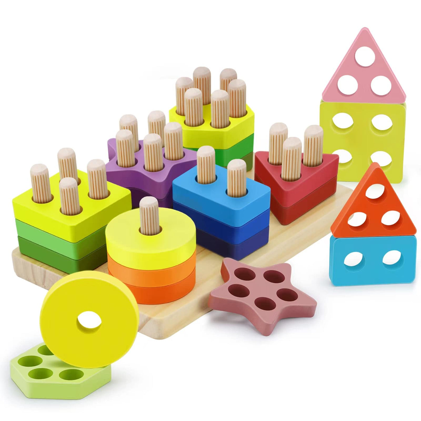 Wooden toys, digital building blocks, shape classification sorting & stacking cubes